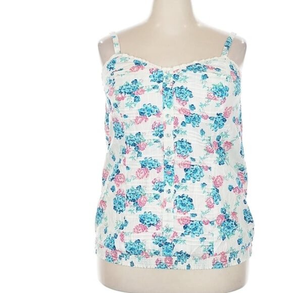 Torrid Tops - NWT Torrid White Babydoll Floral Pink & Blue Sleeveless Blouse Size 2X